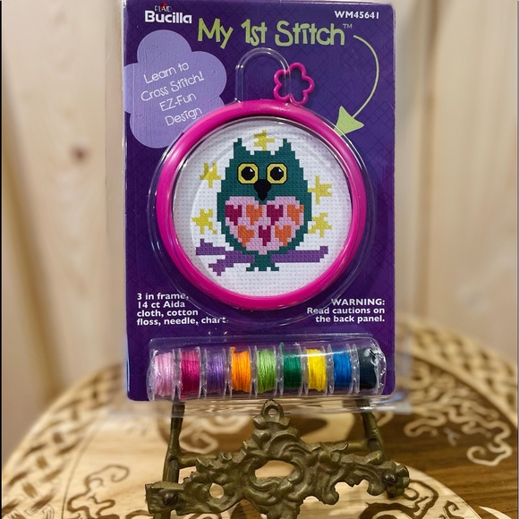 brucilla Other - My 1st Stitch Mini Cross Stitch Kit Bucilla Owl 14 ct 3.5 Inch Round 🪡🦉